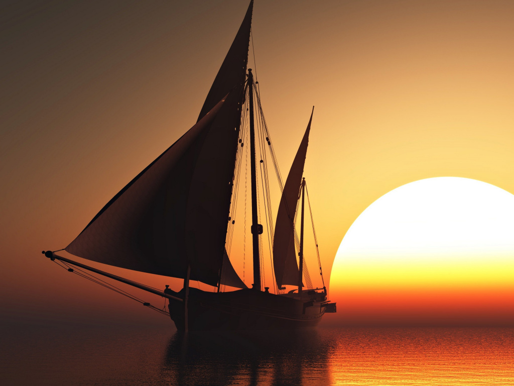 Sailing Ship Sunset wallpaper HD