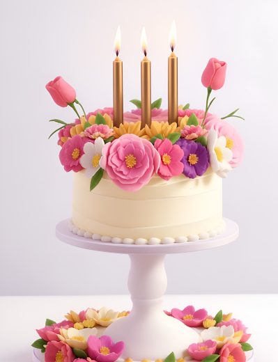 cake and flowers with candles 2024